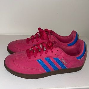Kids Suede Adidas Sambas (hot pink and blue)